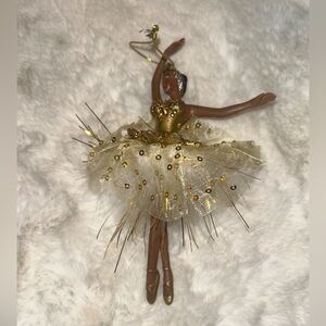 Black Ballerina White Tutu Christmas Tree Ornament Embellished 6”